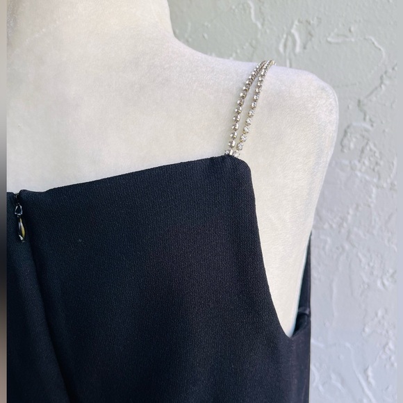 BLACK ELEGANT COCKTAIL PARTY DRESS 2 STRANDS OF  RHINESTONES ON SHOULDERS - Picture 11 of 11